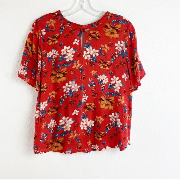 Anthropologie Elodie Short Sleeve Popover Top Blouse Red Floral Small - Picture 5 of 7